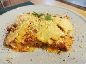 Lasagna at CactusCat Bar in Barcelona