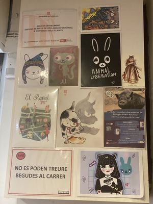 Animal liberation wall  at CactusCat Bar in Barcelona