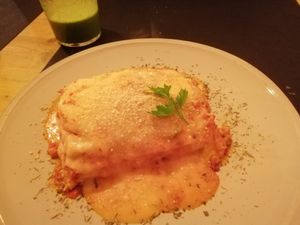 Lasagna at CactusCat Bar in Barcelona