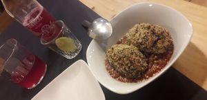 Quinoa croquettes with delicious tomato sauce at CactusCat Bar in Barcelona