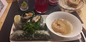 Vegetables rolls with peanut sauce at CactusCat Bar in Barcelona
