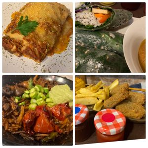 Lasaña, rollitos Vietnamitas, fideuà y nuggets   at CactusCat Bar in Barcelona