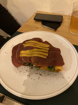 ham and cheese sandwich   at CactusCat Bar in Barcelona