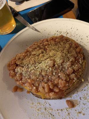 Beans on toast  at CactusCat Bar in Barcelona