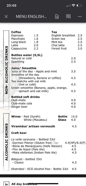 Menu  at CactusCat Bar in Barcelona