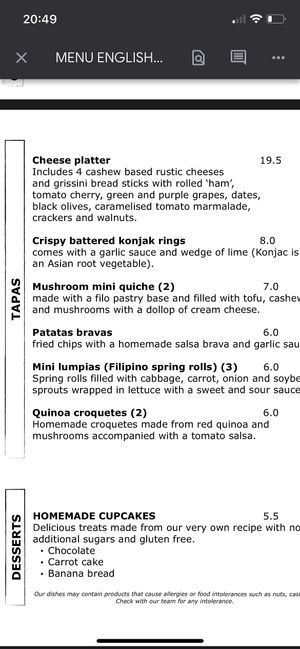 Menu  at CactusCat Bar in Barcelona