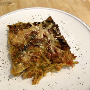 Lasagna! A classic in a vegan jacket. at CactusCat Bar in Barcelona