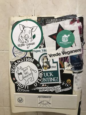 Vegan stickers at CactusCat Bar in Barcelona