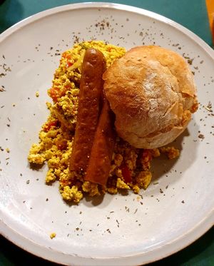 Vega  sausage and Tofu! at CactusCat Bar in Barcelona