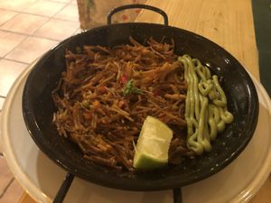 Fideuá vegana at CactusCat Bar in Barcelona