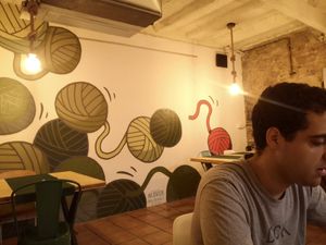 Cat themed decor at CactusCat Bar in Barcelona