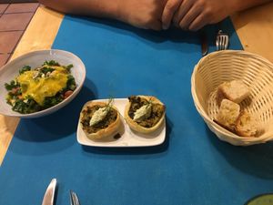 Mini mushroom quiche as entree  at CactusCat Bar in Barcelona