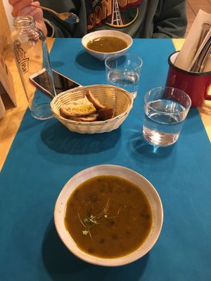 Hot lentil soup (part of the menu deal)  at CactusCat Bar in Barcelona