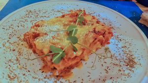 Lasagna at CactusCat Bar in Barcelona