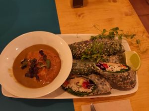 Vietnamese roll with satay sauce at CactusCat Bar in Barcelona