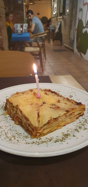 Birthday Lasagna 🎂 at CactusCat Bar in Barcelona