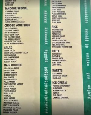 Menu at Chenai Xpress in Ghagwal