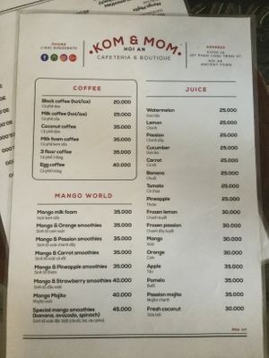 Menu at The Kom in Hoi An