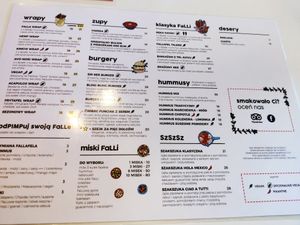 Menu at Falla in Slupsk
