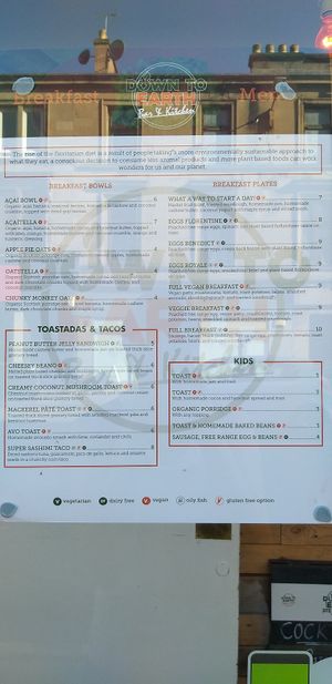 menu at Down to Earth in Glasgow