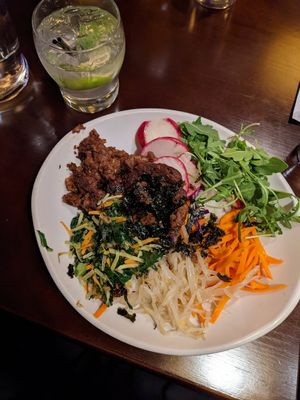 Bibimbap with beyond burger and no egg at Arario Midtown in Reno