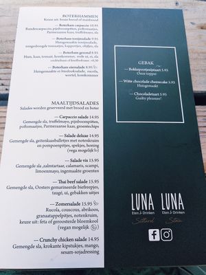 Salad and sandwich menu at Luna in Stein