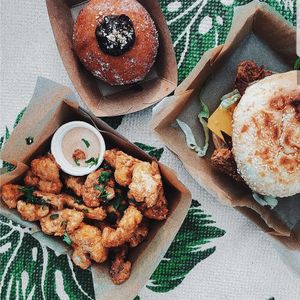 Notella Donut, Cauli Nuggets, Hawaiian 'Chicken' Burger  at Hello Rosie in Hamilton