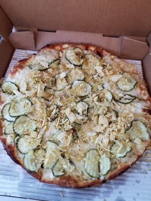 Pickles and chips - Weird? Maybe.  Tasty? Yep. at Ohio Pie in Brunswick