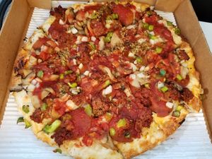 The Vegan Heart of It All - pepperoni, Italian sausage, mushroom, onion, green pepper at Ohio Pie in Brunswick