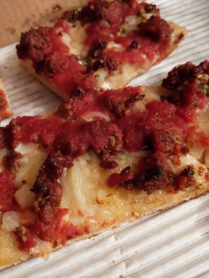 Vegan sausage and onion at Ohio Pie in Brunswick