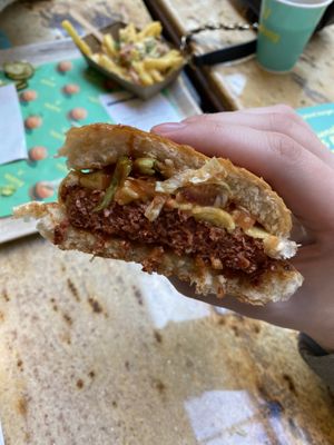 Babycue Burger (with added cheese)  at Vedang - green burger | Mall of Berlin in Berlin