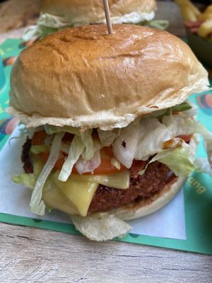 Babycue Burger (with added cheese)  at Vedang - green burger | Mall of Berlin in Berlin