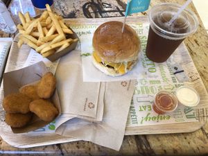 Beyond burger with cheese, fries and nuggets at Vedang - green burger | Mall of Berlin in Berlin