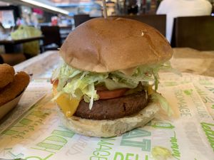 Beyond meat burger + cheese... very niceee at Vedang - green burger | Mall of Berlin in Berlin