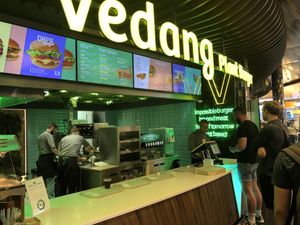 Shop front at Vedang - green burger | Mall of Berlin in Berlin