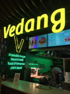 Vedang sign at Vedang - green burger | Mall of Berlin in Berlin