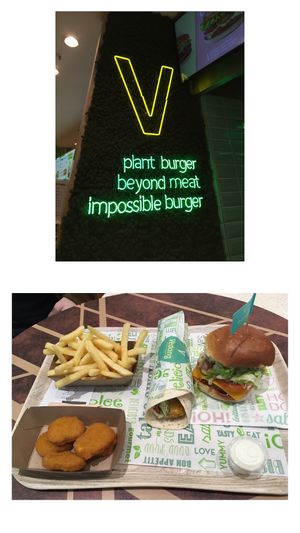 Cheesy burger and ‘chicken’ wrap at Vedang - green burger | Mall of Berlin in Berlin
