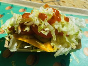 Chili burger with cheese and no bread  at Vedang - green burger | Mall of Berlin in Berlin