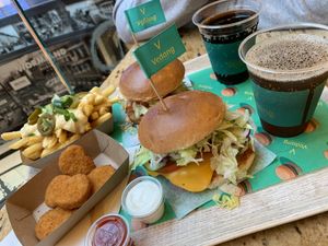 Chick burger, cheesy burger, nuggets, Chili cheese fries and drinks  at Vedang - green burger | Mall of Berlin in Berlin
