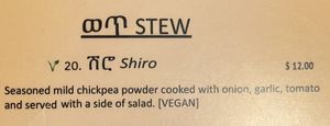 Shiro on menu   at Lucy Ethiopian in Las Vegas