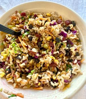 Hearty Vegan Bowl with Sweet Chipotle Dressing, added beets to mine.   at Diced in Raleigh