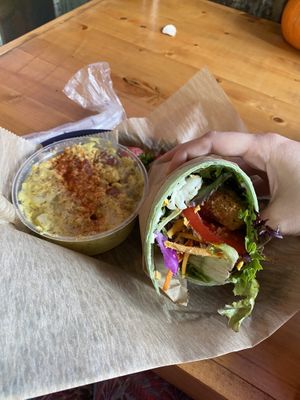 Kick’n Chik’n wrap with potato salad at Juicy's Wellness Cafe in Murfreesboro