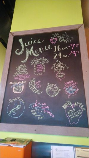 Juice menu at Juicy's Wellness Cafe in Murfreesboro