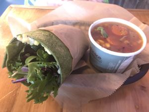 Loaded veggie wrap and soup  at Juicy's Wellness Cafe in Murfreesboro