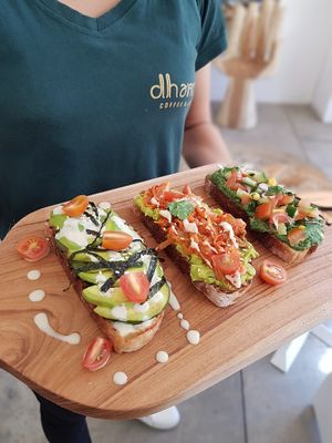 Trio AVO
1x avocado wasabi toast
1x spirulina guacamole toast
1x avocado kimchi toast at Dharma Coffee Canggu in Canggu