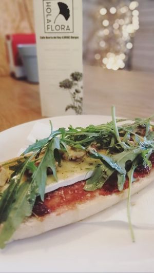 Camembert toast and candied figs and arugula  at Bar Hola Flora in Burgos