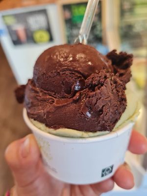 Dark chocolate and pistachio at Gelateria Ponte Pietra in Verona