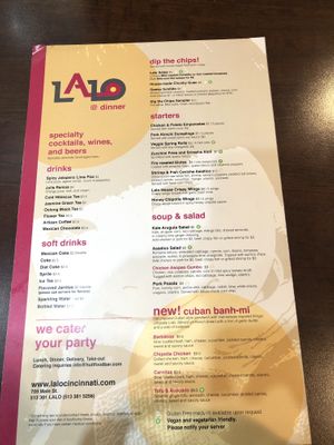 Menu at Lalo in Cincinnati