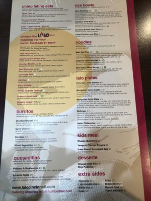 Menu at Lalo in Cincinnati