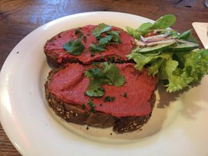 Beetroot humous sandwich   at Café Forum in Maastricht